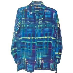 Vintage Liz Baker Peacock Blue Botton Down Blouse